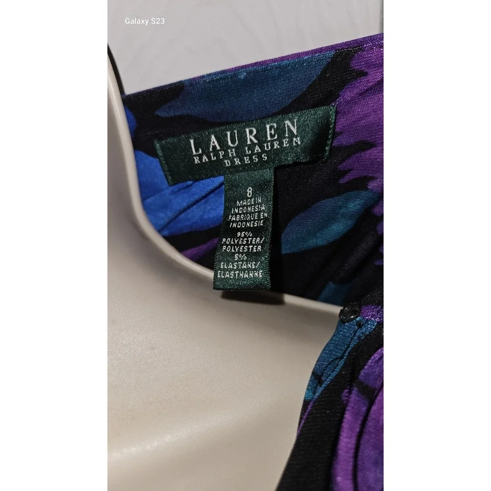 Lauren Ralph‎ Lauren Size 8 Floral Midi Sleeveless Sheath Faux Wrap Dress Party